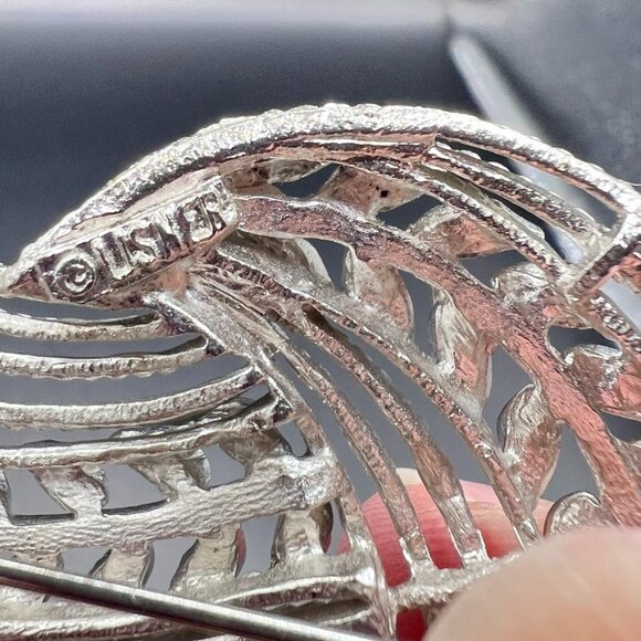 Vintage Lisner Signed Wheat Leaf Weave Twist Brooch Pin Jewelry Silver Tone - Picture 5 of 5